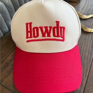 Howdy Embroidered Trucker Hat - Cream & Red